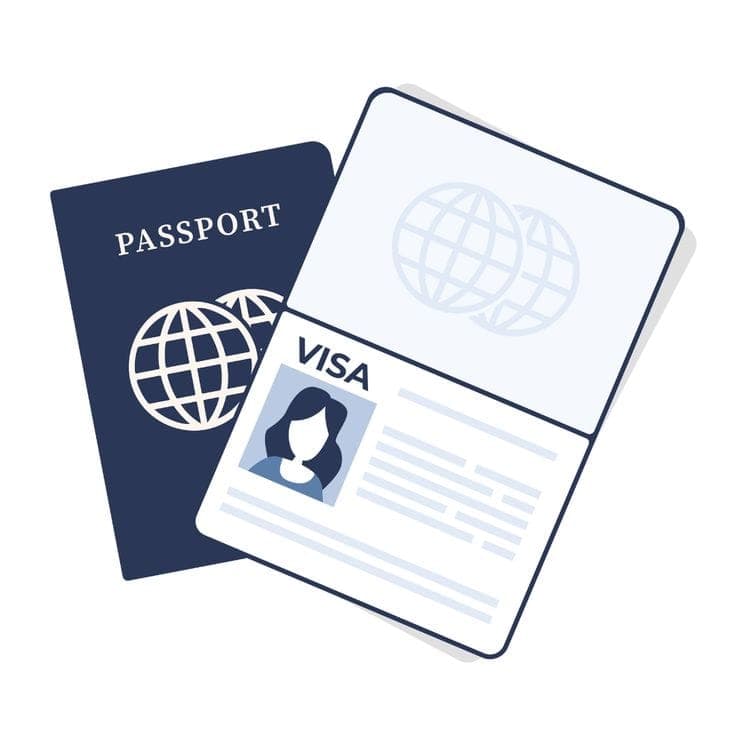 An illustration of a passport and a visa page with a traveller’s photograph