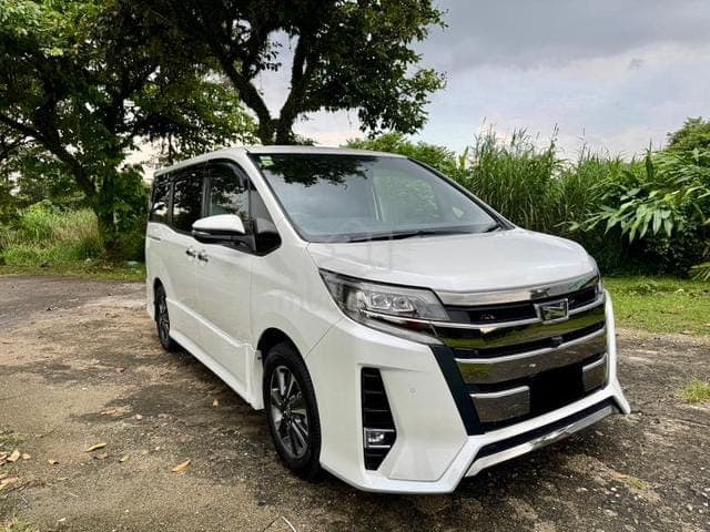 A white minivan used for transfers, parked under trees